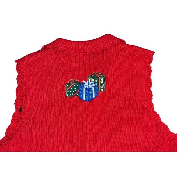 Designers Originals Christmas Sweater Vest Women's M Embroidered Tree Presents - Picture 8 of 9